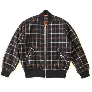 Forever 21 Black White Red Plaid Zip Up Quilt lined Jacket